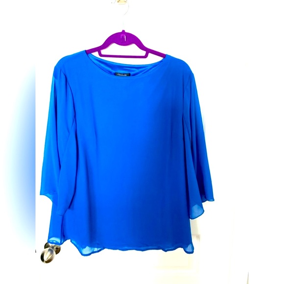 Royal Blue Casual ChiffonTop Scoop Neck 3/4 Sleeve Double Layer, Like New - Picture 4 of 10